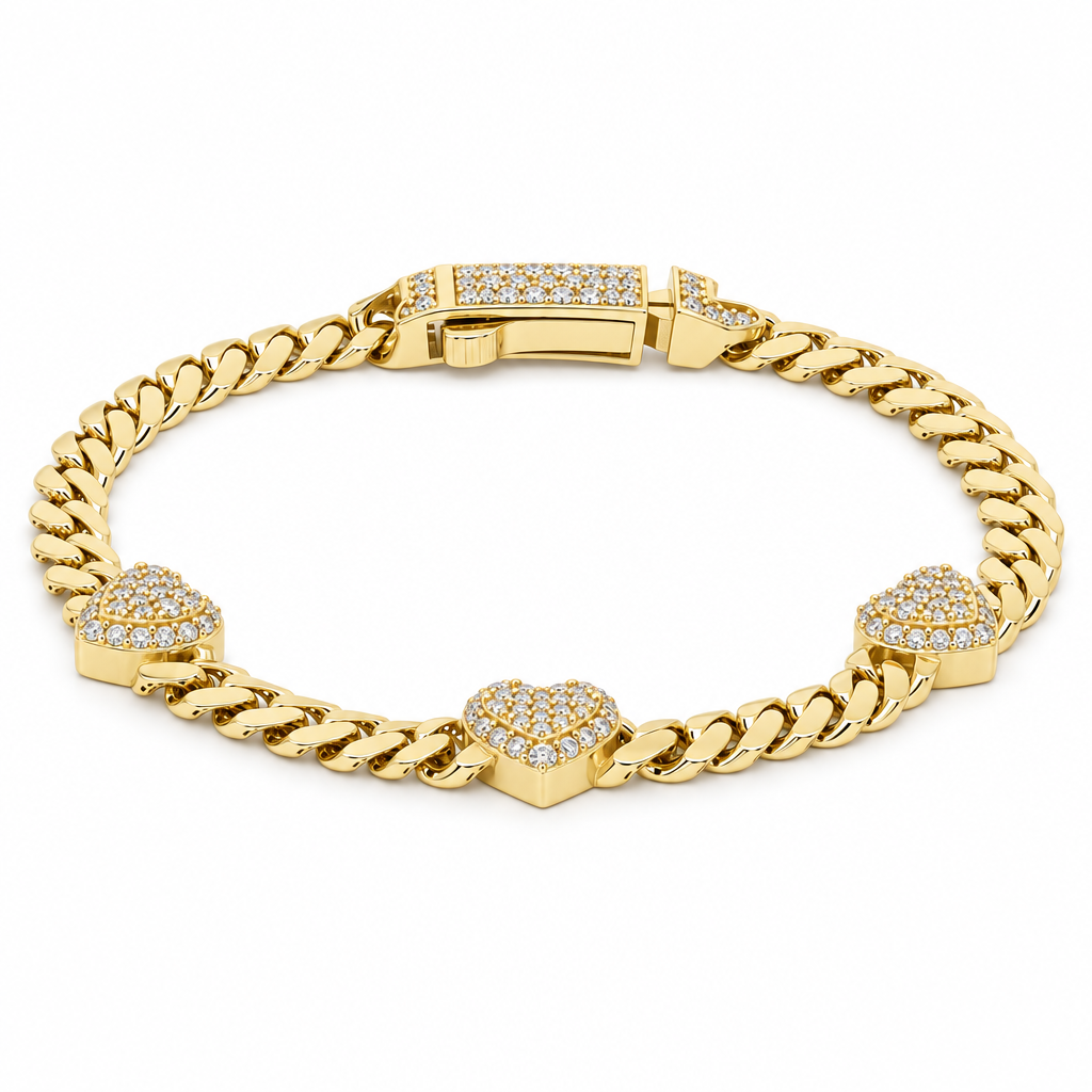 10K Yellow Gold Monaco Women's Bracelet with Three Hearts / CZ / Size: 7.5" 5MM / Weight: 7.4 GR / DOWB0MONHR-3