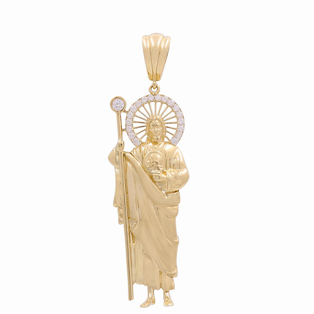 10K Yellow Gold San Judas  Pendant with CZ / Weight: 7.2 GR / WP-63
