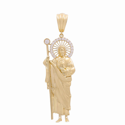 10K Yellow Gold San Judas  Pendant with CZ / Weight: 7.2 GR / WP-63