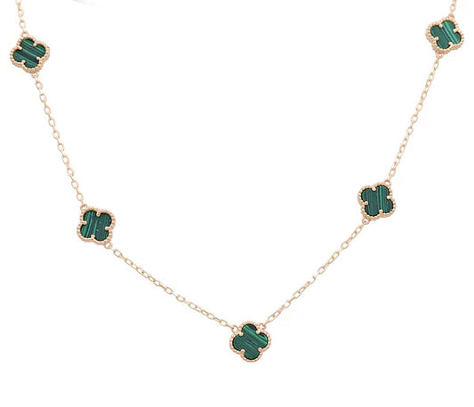 14K Yellow Gold Women's Necklace with 5 Green Clover / Size 17"  / Weight 8.9 GR / BONK4CLV-9