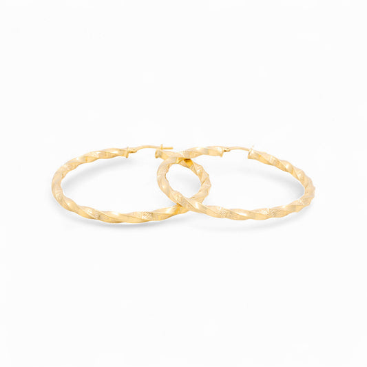 14K Yellow Gold Twist Hoops Earrings with Greek / Size: 5mmx40mm / Weight: 5.8 GR / 240-00519