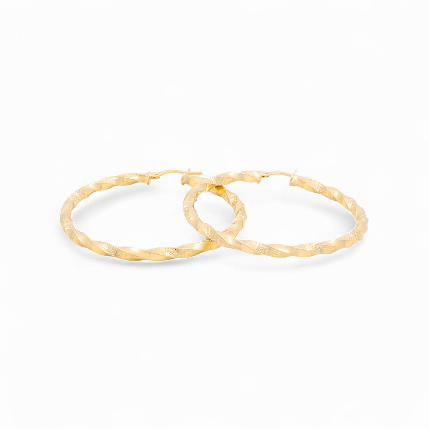 14K Yellow Gold Twist Hoops Earrings with Greek / Size: 5mmx20mm / 240-00519