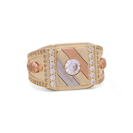 10K Yellow, White and Rose Gold Men’s San Judas Ring / CZ / Size 9.5 / Weight: 7.1 GR / COMR3T0SJ
