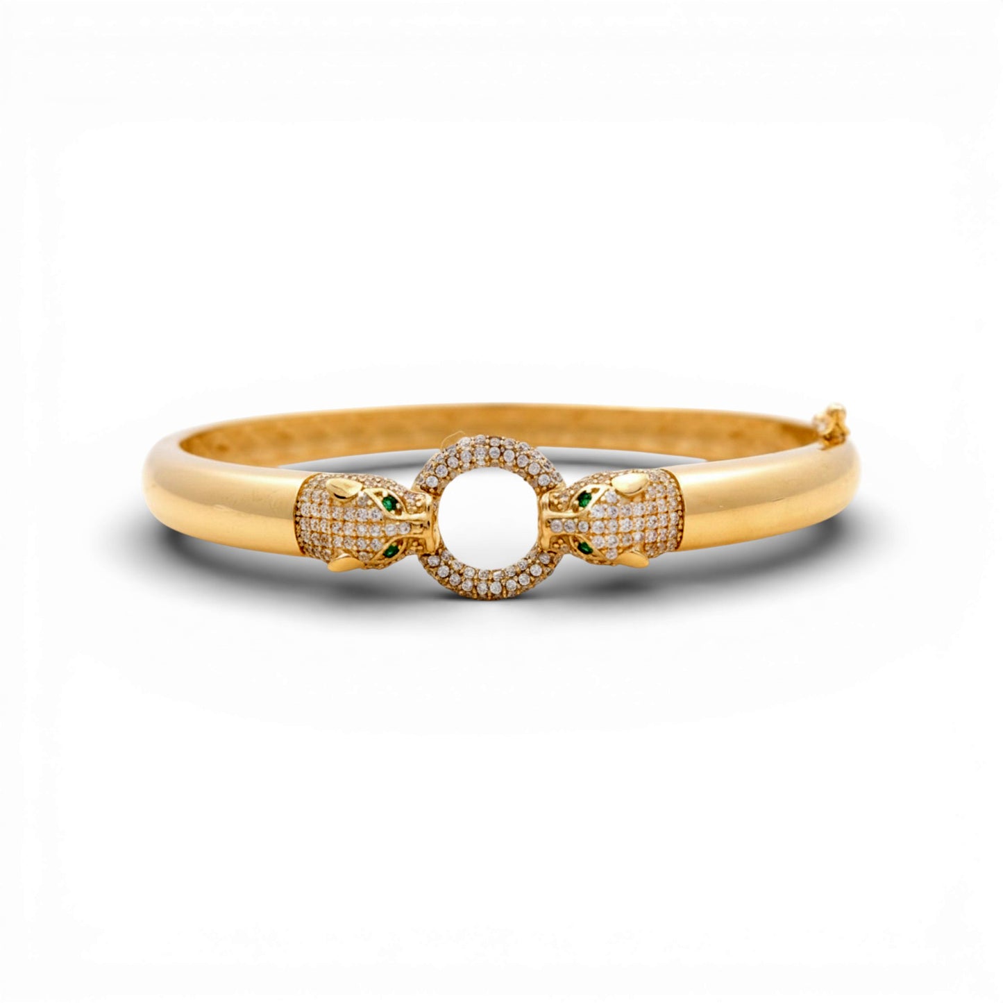 14K Yellow Gold SemiSolid Panther Bangle Bracelet with Cz / Weight: 12 GR / P11B-1375