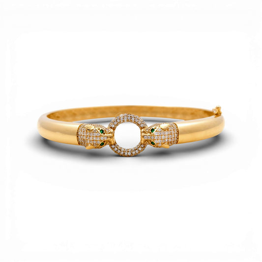 14K Yellow Gold SemiSolid Panther Bangle Bracelet with Cz / Weight: 12.3 GR / P11B-1375