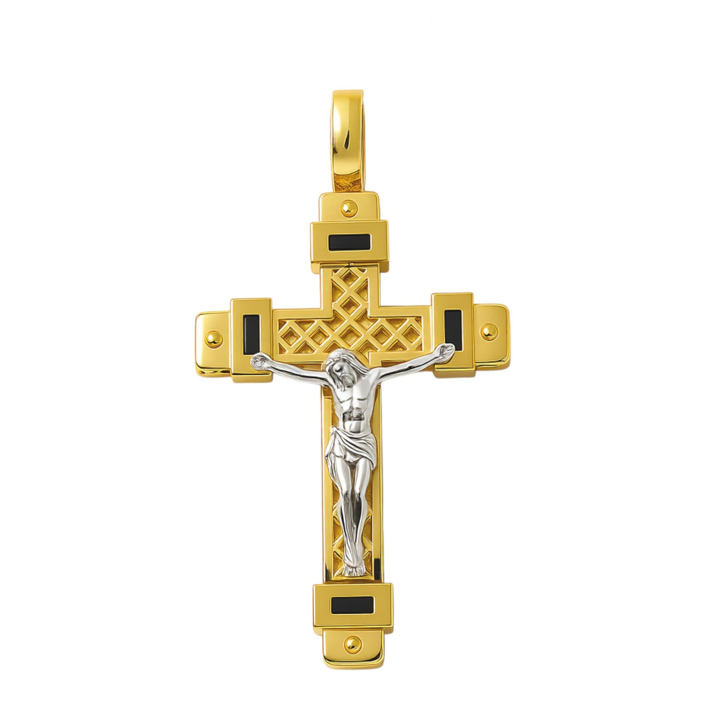 14K Yellow and White Gold Cross with Christ Pendant / Size: Big / Weight: 5.9 GR / 602-00180