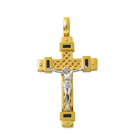 14K Yellow and White Gold Cross with Christ Pendant / Size: Big / Weight: 5.9 GR / 602-00180