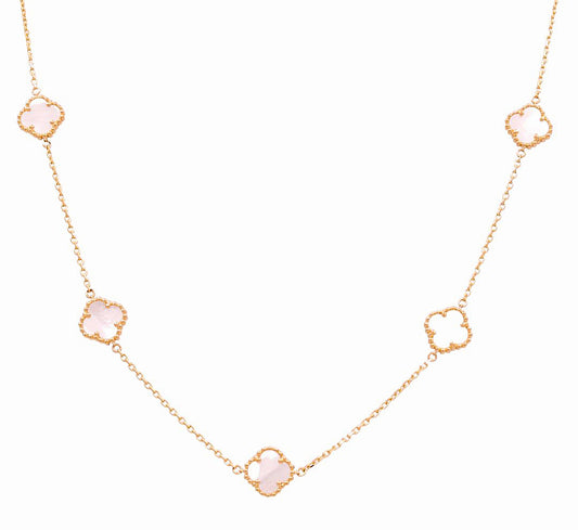14K Yellow Gold Women's Necklace with 5 Mother of Pearl Clover / Size:17" 13MM / Weight 8.1 GR / BONK4CLV-9