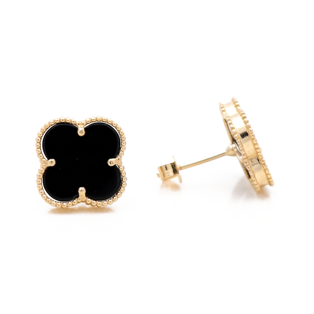 10K Yellow Gold Black Clover Stud Earrings / Size: 12MM / Weight: 2.2GR / CQES0CLV-1