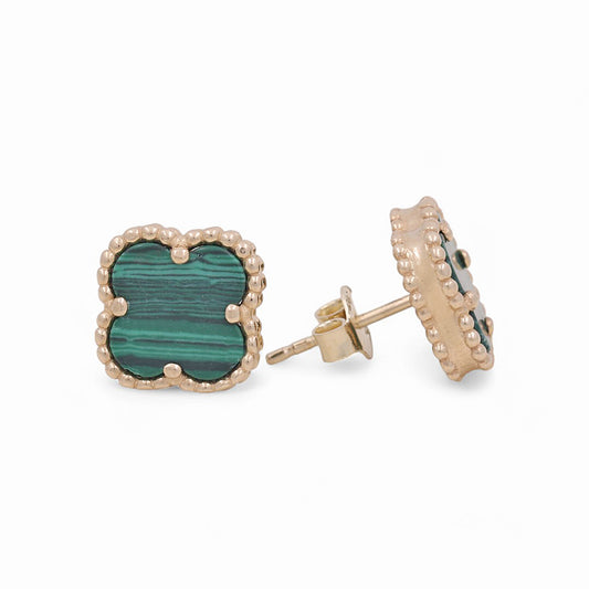 14K Yellow Gold Women’s Green Clover Stud Earrings / Size: 10MM / Weight: 2.7 GR / BOES4CLV-1