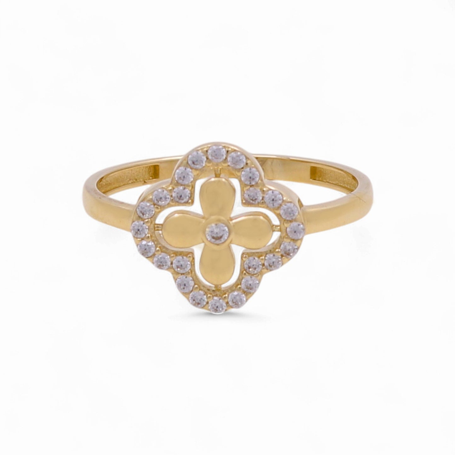 14K Yellow Gold Flower Women's Ring with Cz / Size: 8 / Weight: 1.5 GR / CPWR4FL