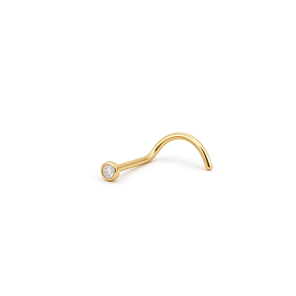 14K Yellow Gold Nose Piercing with Cz Stone / 6-956201KS