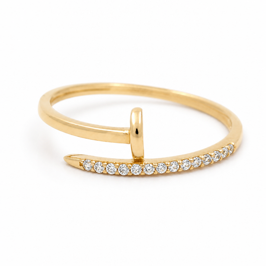14K Yellow Gold Nail Women's Ring with Cz / Size:8.25 / Weight: 1.2 GR / DQWR4NL