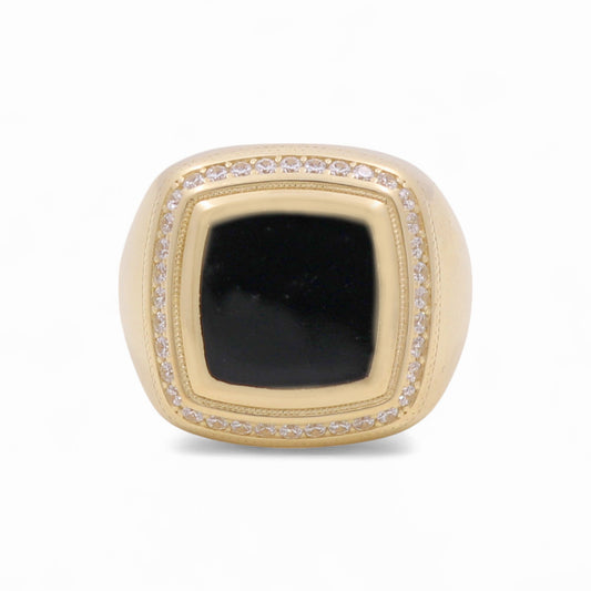 14K Yellow Gold Fashion SQ Men’s Ring with Onyx and Cz / Size 11 / Weight: 10.7 GR / DOMR4FS-1