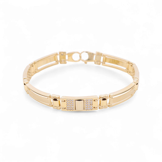14K Yellow Gold Semisolid Italian Men's Bracelet with Cz / Size: 8" / Weight: 20.6 GR / 120-03094