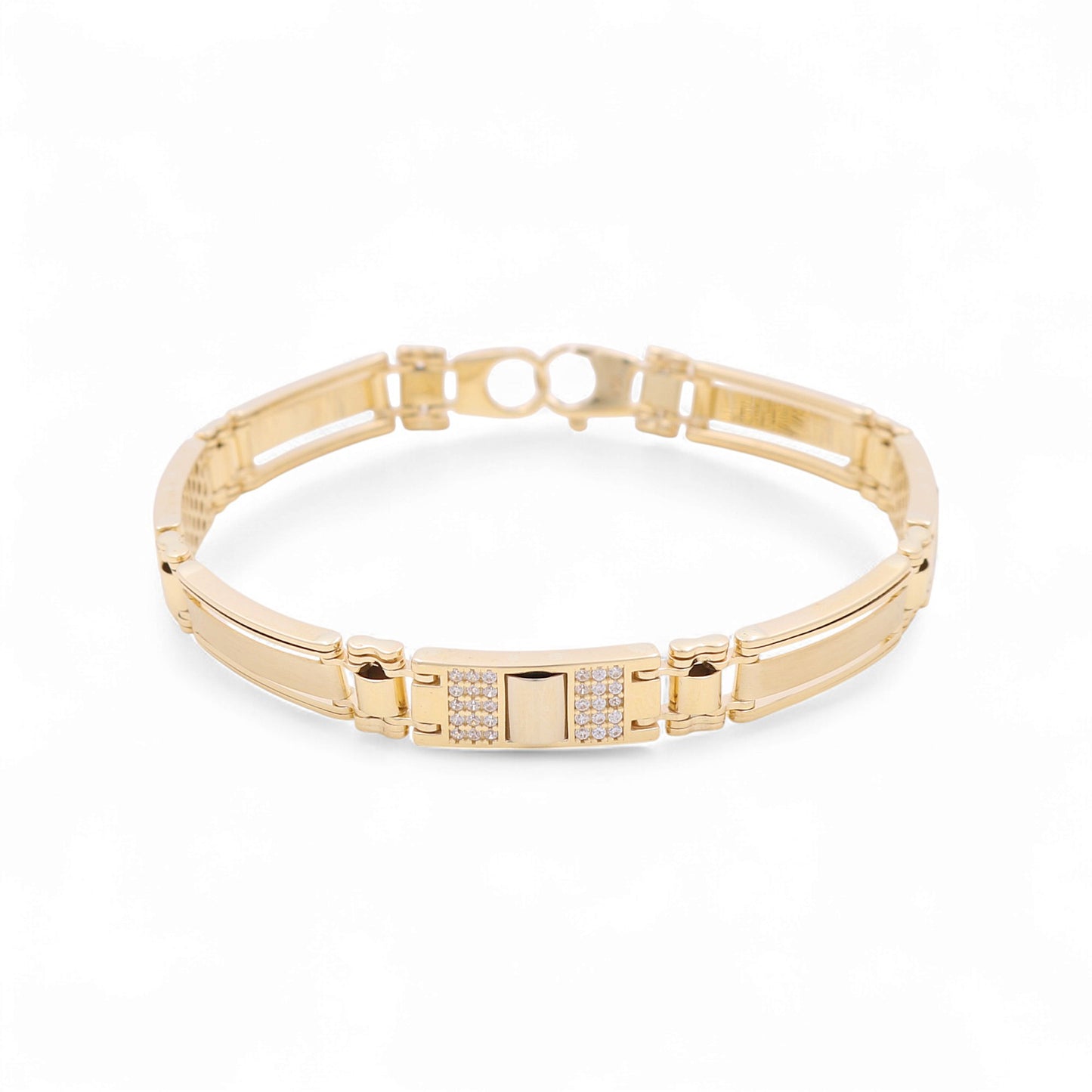 14K Yellow Gold Semisolid Italian Men's Bracelet with Cz / Size: 8" / Weight: 20.6 GR / 120-03094