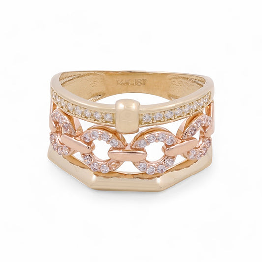14K Yellow and Rose Gold Woman's Fashion Ring / CZ / Size: 7.5 / COWR4FS-126
