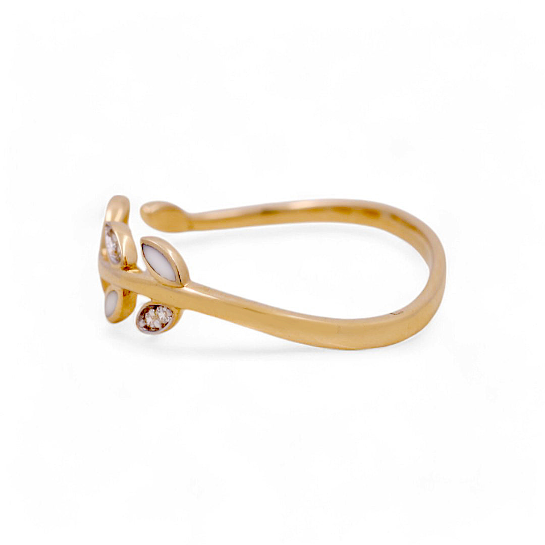 14K Yellow Gold Woman’s Leafs Ring / Stone: CZ / Size: 6.5 / Weight: 1.4 GR / IEEWR4LV