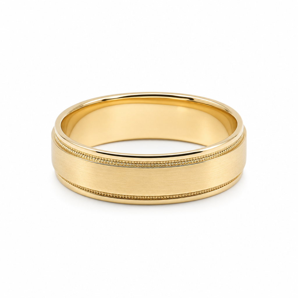 14K Yellow Gold Men's Wedding Band With Design / Size: 10 / Weight: 5.8 GR / WBEEMWB4DS-20