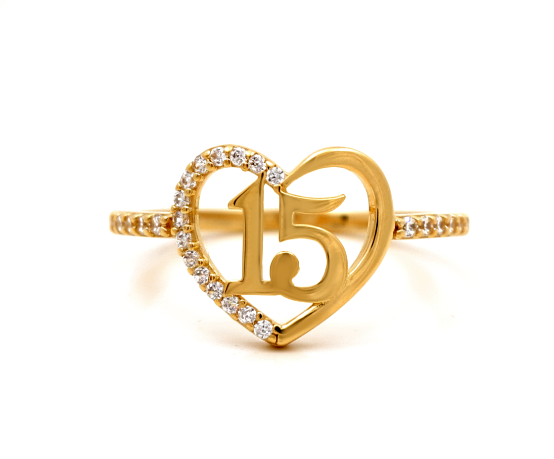 14K Yellow Gold Quinceañera Women's Ring with Cz / Size: 7 / Weight: 1.6 GR / P02CR-3131