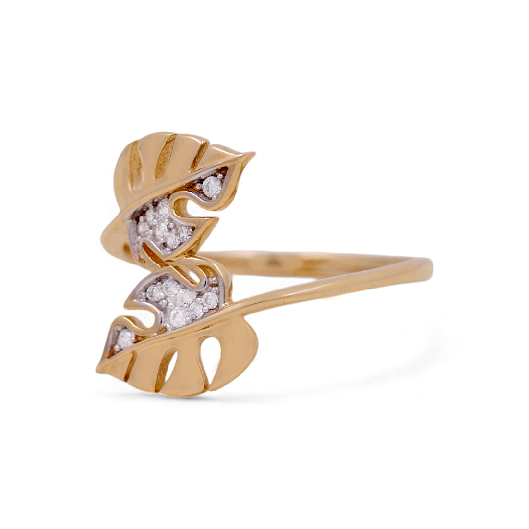 14K Yellow Gold Women’s Leafs Ring / Stone: CZ / Size: 6.5 / Weight: 2.0 GR / IEEWR4LV-1