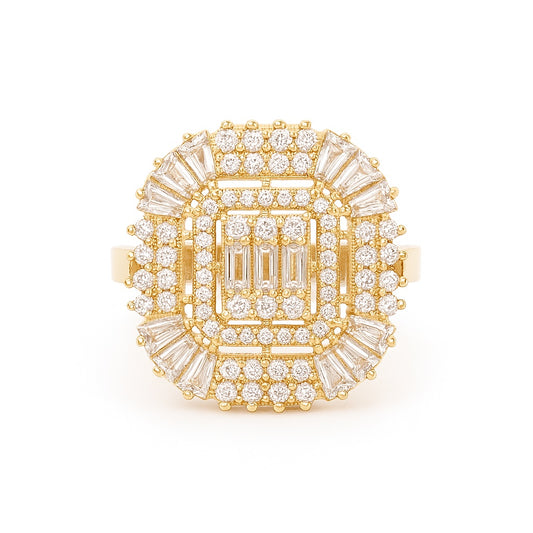 14K Yellow Gold Fashion Baguette Women's Ring with White Stones / Size: 7.5 / Weight: 4.1 GR / DQWR4FS-59