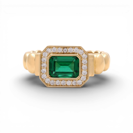 14K Yellow Gold Fashion Women's Ring with Green Cz / Size: 7.5 / Weight: 2.9 GR / YRF-3839