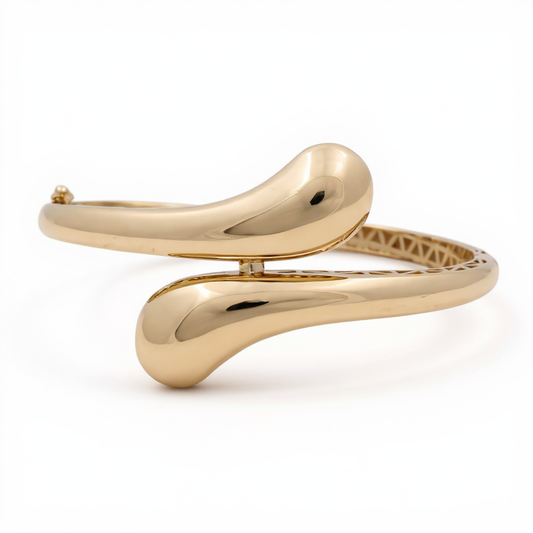14K Yellow Gold SemiSolid Fashion Bangle Bracelet / Weight: 10.5 GR / DOBB4FS-1