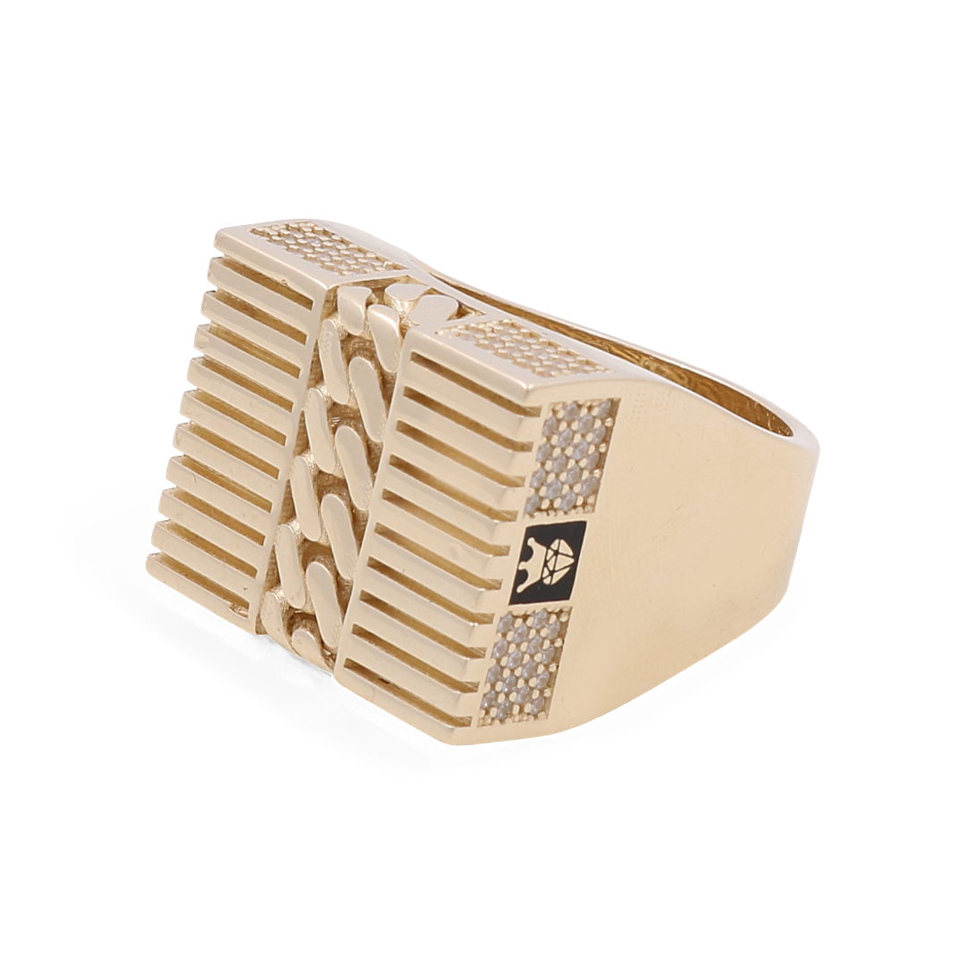 14K Yellow Gold Men’s Fashion Ring / CZ / Size 8 / Weight: 9.5 GR / COMR4MON-6