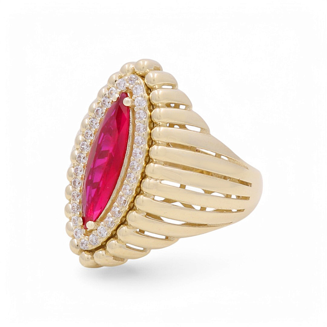 10K Yellow Gold Fashion Women's Ring with Red CZ / Size: 7 / Weight: 4.5 GR / DPWR0FS-3