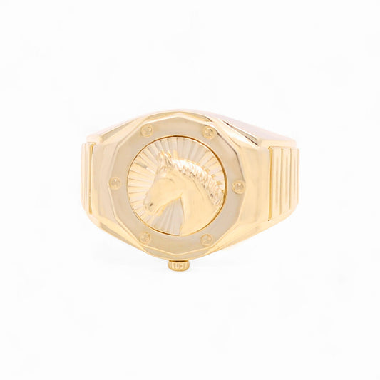10K Yellow Gold Round Horse Men's Ring / Size: 11 / Weight: 9.1 GR / 711-99999