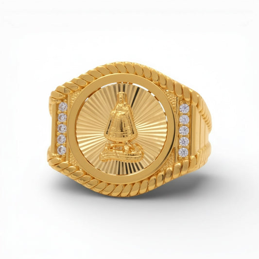10K Yellow Gold Virgen de la Caridad With Greek Men's Ring / Size: 11.5 / Weight: 6.3 GR / DQMR0VC
