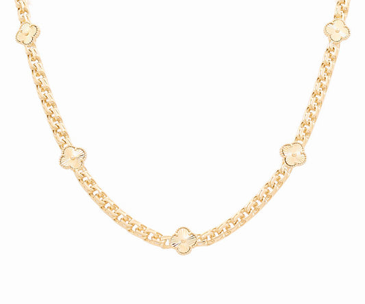 14K Yellow Gold Chinese Link Necklace with Gold Clover / Size: 18” / Weight: 34.4GR / DONK4CLV