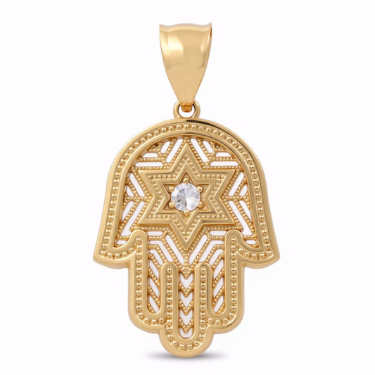 10K Yellow Gold Hand of Fatima  Pendant with Cz / Weight: 4 GR / BCAPD0MF