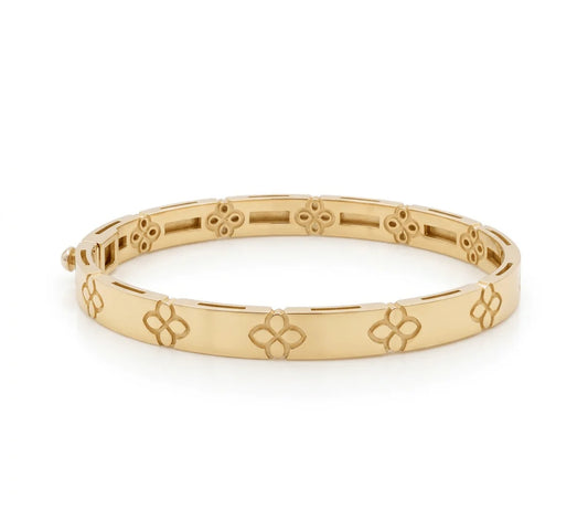 14K Yellow Gold SemiSolid Flower Bangle Bracelet / Weight: 22.5 GR / COBB4FL