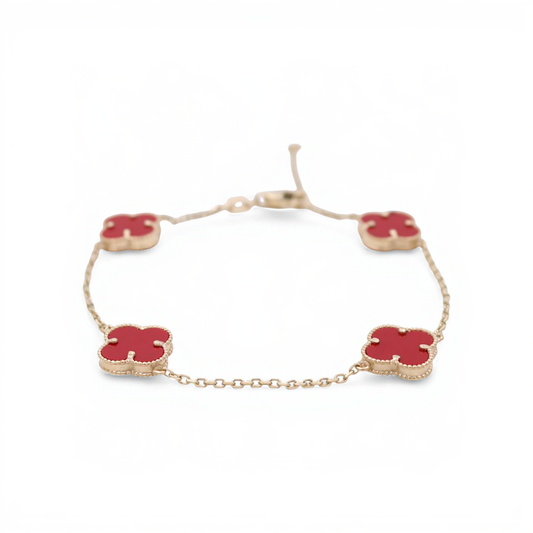 10K Yellow Gold Four Red Clovers Women's Bracelet / Size: 7.5” / Weight: 3.4 GR / BQWB0CLV-2