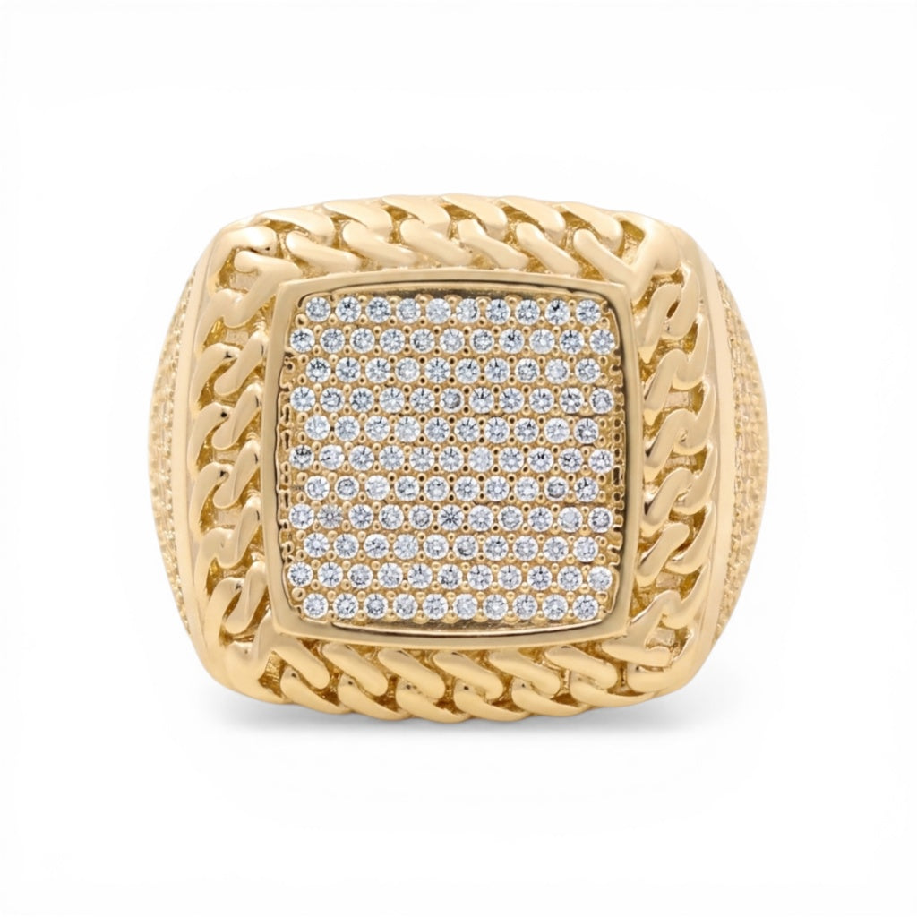 10K Yellow Gold Fashion Men's Ring with Chain Design and Cz / Size :10.5 / Weight: 9.7 GR / CLBMR0FS-8