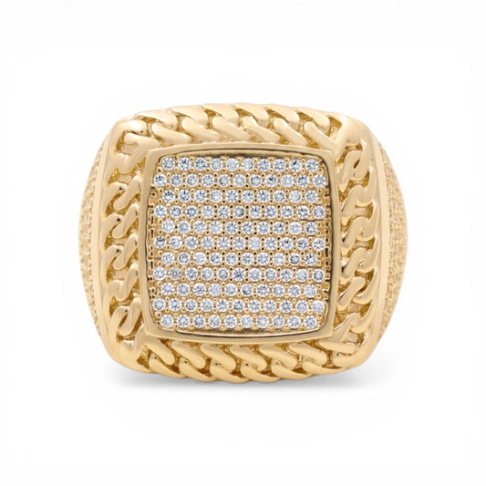 10K Yellow Gold Fashion Men's Ring with Chain Design and Cz / Size :10.5 / Weight: 9.7 GR / CLBMR0FS-8
