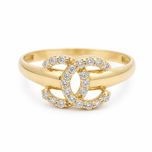 10K  Yellow Gold Fashion CC Women's Ring with Cz Stone  / Size: 7.5 / Weight: 1.3 GR / DQWR0CC-1