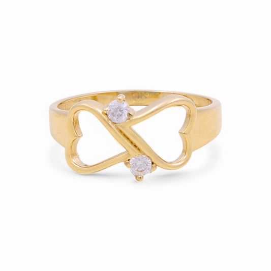 14K Yellow Gold Two Hearts Women's Ring With Cz / Size: 7 / Weight: 1.4 GR / CPWR4HR