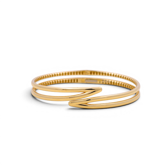 14K Yellow Gold SemiSolid Fashion Bangle Bracelet / Weight: 14.5 GR / COBB4FS-10