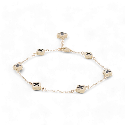 10K Yellow Gold Black Small Clover Bracelet / Size: 7.5” / Weight: 3.5 GR / BOWB0CLV-2