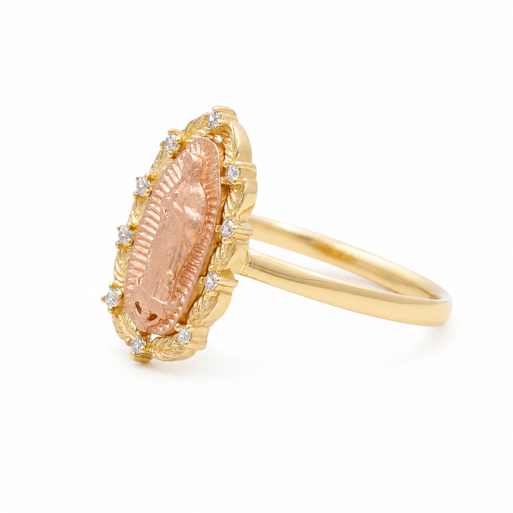 10K Yellow and Rose Gold Virgen de Guadalupe with Stone  / Size:8 / Weight: 1.9 GR /DQWRTT0FS