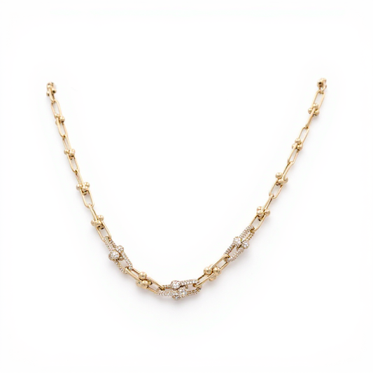 10K Yellow Gold Women's Fashion TT Neckace with Cz / Size: 18" / Weight: 17.7GR / P10S-128