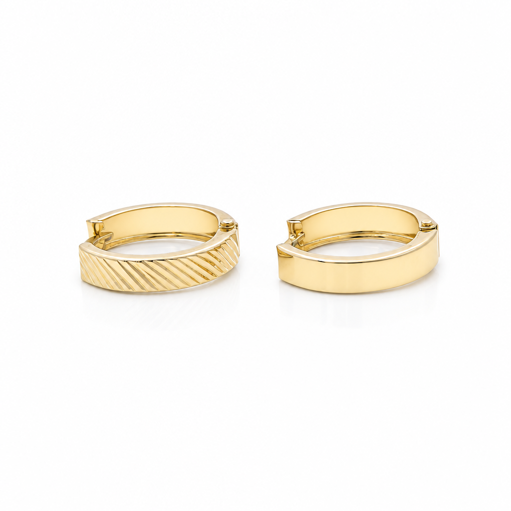 14K Yellow Gold Diamond Cut Hoops Earrings / Size: 4mm X 15.7mm / Weight: 1.9 GR  / DOEH4DC4X15.7