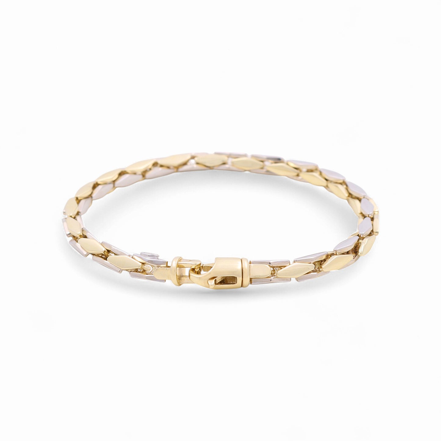 14K Yellow and White Gold Semisolid Italian Men's Fashion Bracelet / Size: 8.5" / Weight: 15.2 GR / 624-00164