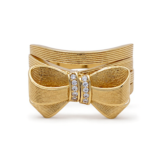 10K Yellow Gold Ribbon Women's Ring with Cz / Size: 8 / Weight: 5.2GR / P01R-67
