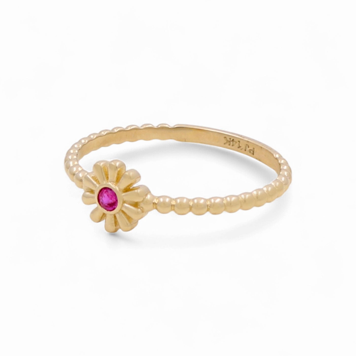 14K Yellow Gold Flower Women's Ring with Pink Cz / Size: 7 / Weight: 1.3 GR / CPWR4FL-2