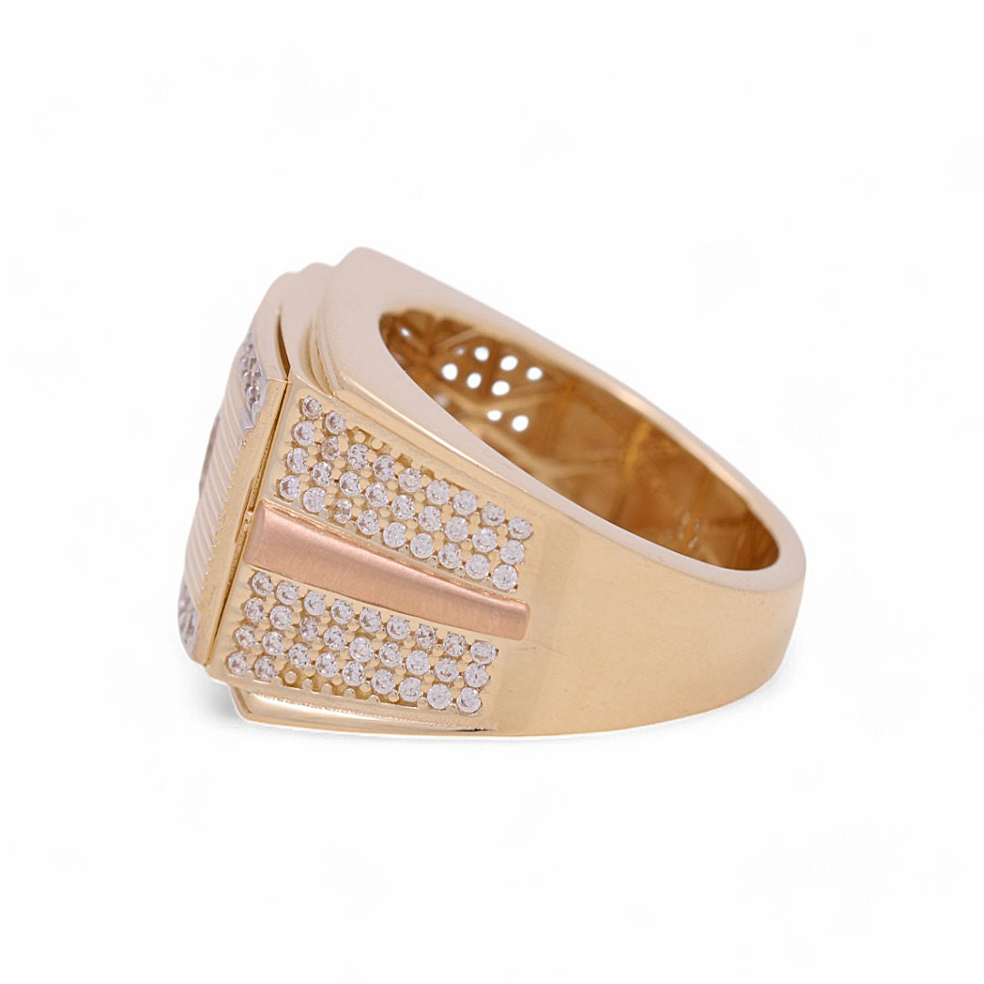 14K Yellow and Rose Gold Men’s Fashion Ring / CZ / Size 9.5 / Weight: 11.0 GR / COMR4FS-51