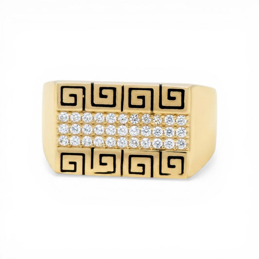 10K Yellow Gold Fashion Men's Ring with Greek and Cz / Size :10.5 / Weight: 3.7GR / CLBMR0FSGR